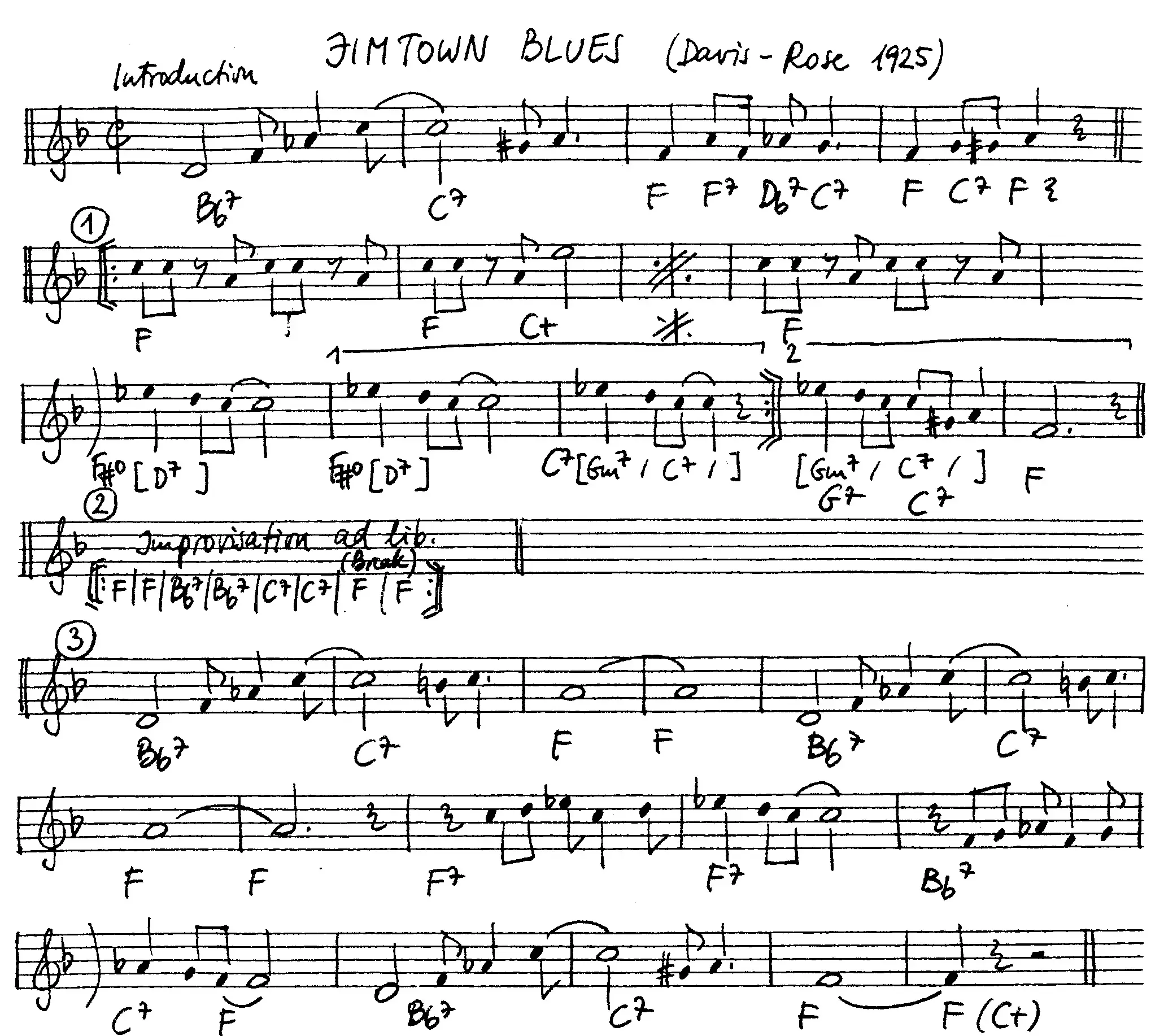 jimtown blues free jazz leadsheet - Courtesy of the Jungle Jazz Band